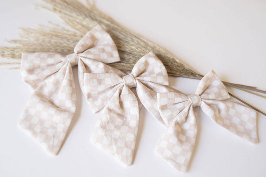 Neutral Checkered Sailor Bow