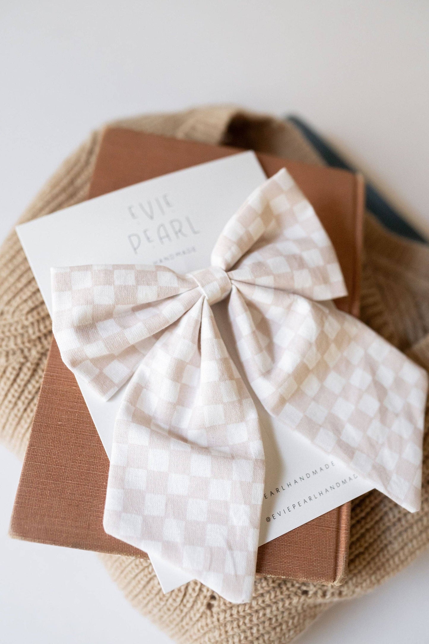 Neutral Checkered Sailor Bow