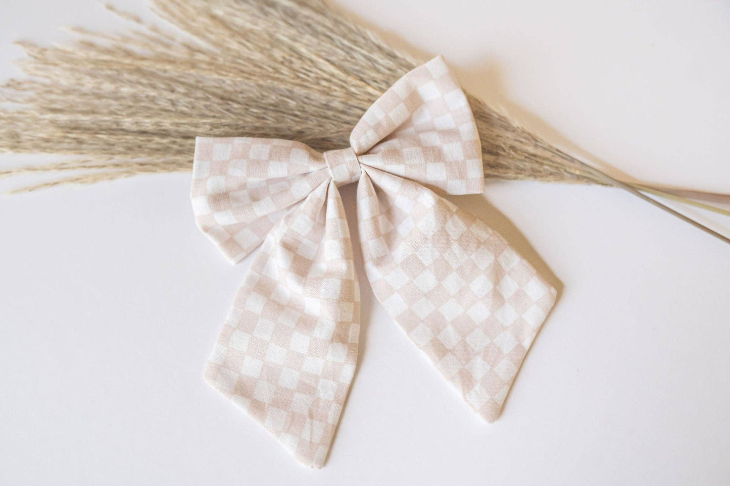 Neutral Checkered Sailor Bow