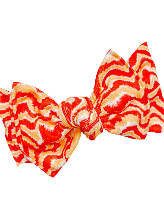 Red Gold White ZigZag KC Print Baby Bow Turban