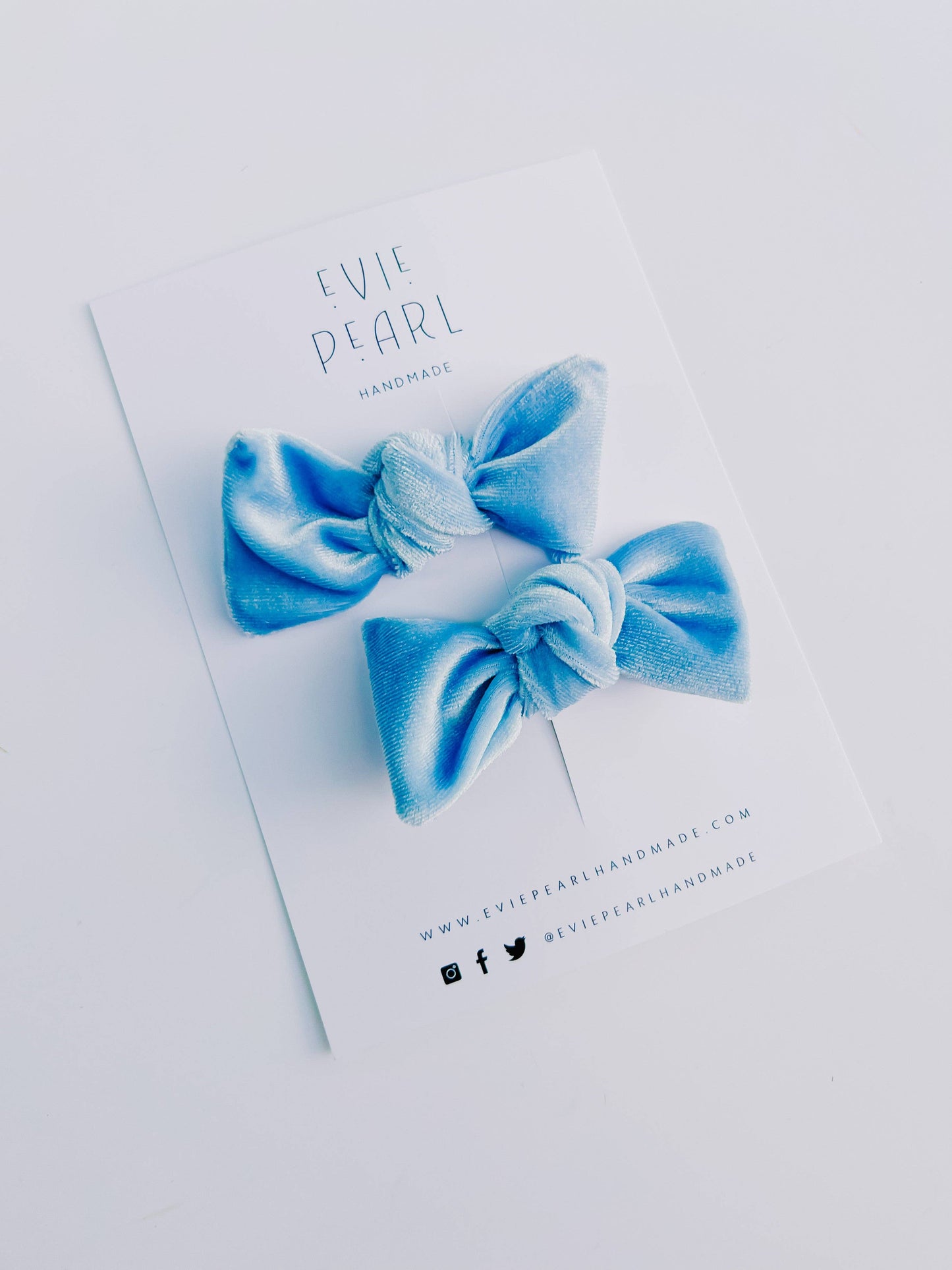 Light Blue Velvet Knot Bow Pigtails